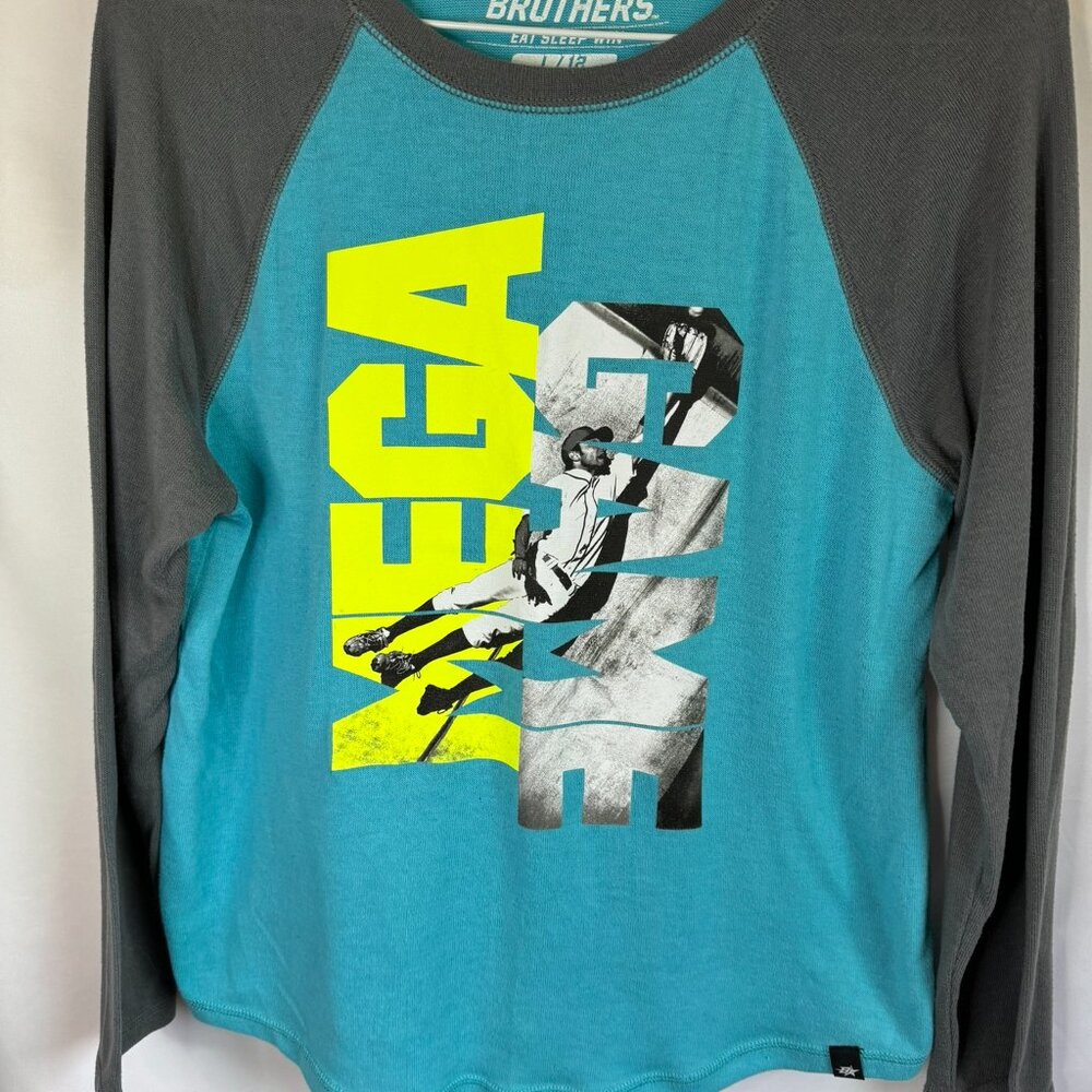 Brothers Eat Sleep Win Baseball Mega Game Long Sleeve Tee Teal/Gray Sz 12